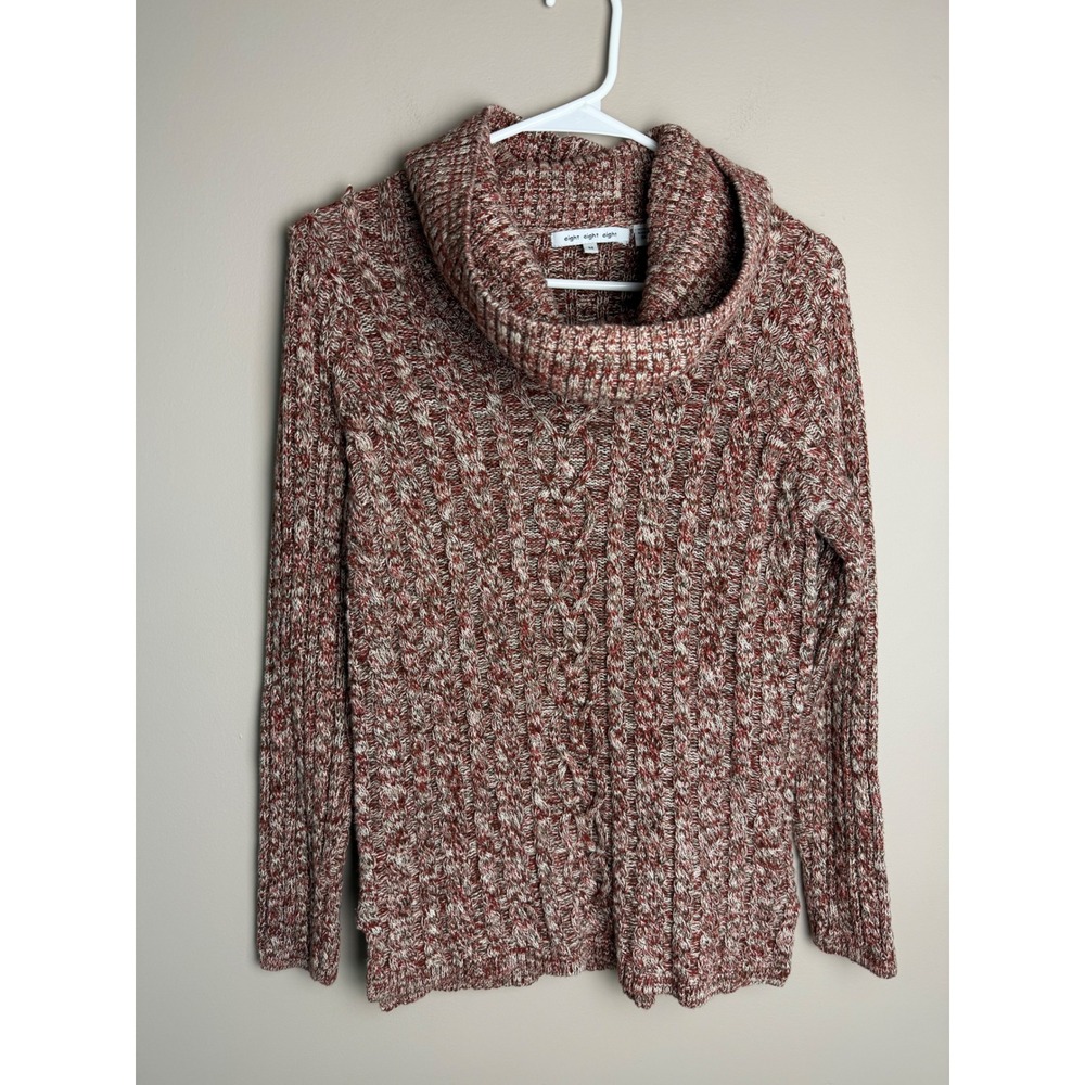 Eight Eight Eight Womens Cowl Neck Cable Knit Sweater Burgundy Marled Cotton M